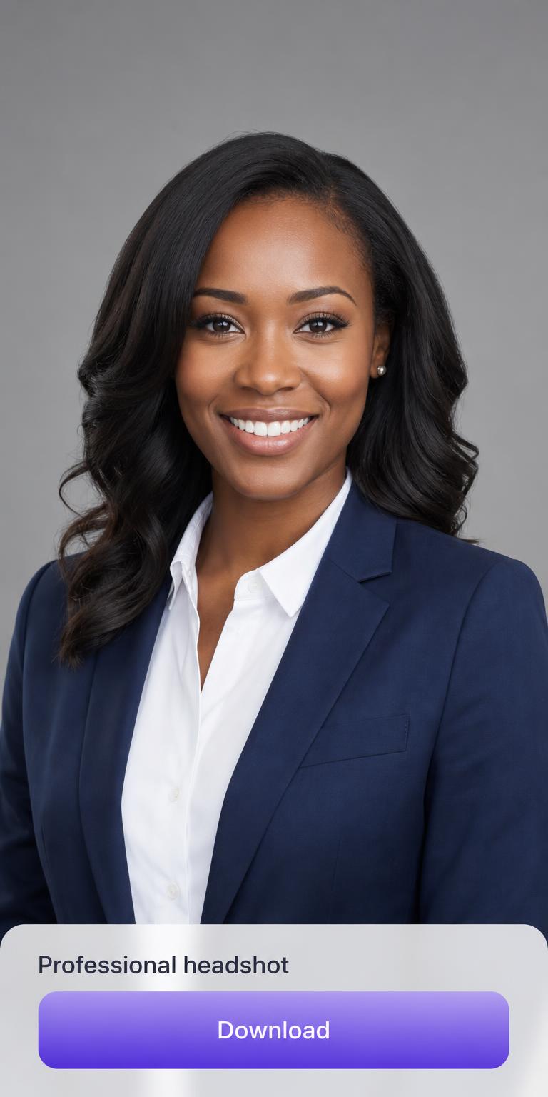 A finished professional headshot in the Snapa app with a download button